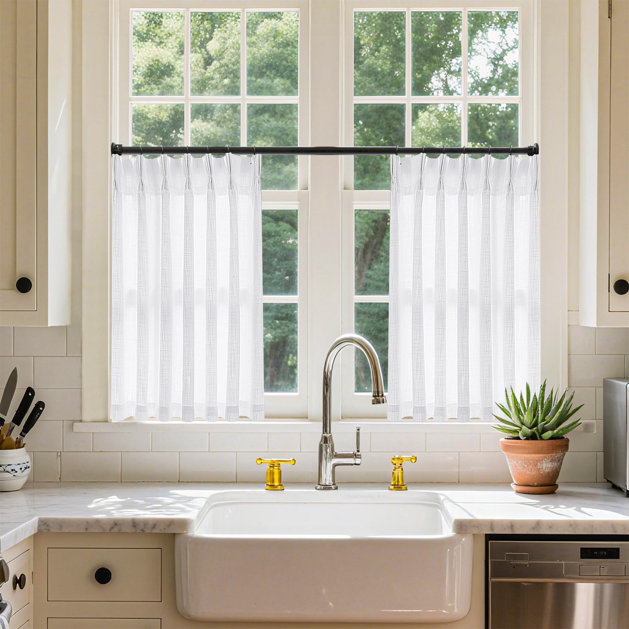 Natural Pinch Pleated Linen Curtains 84 Inch Length 2 Panels for Living Room Bedroom Textured Cream Ivory Birch Semi Sheer Boho Neutral Back Tab Pinch Pleat Hooks Rings Window Curtain 84 Inches Long