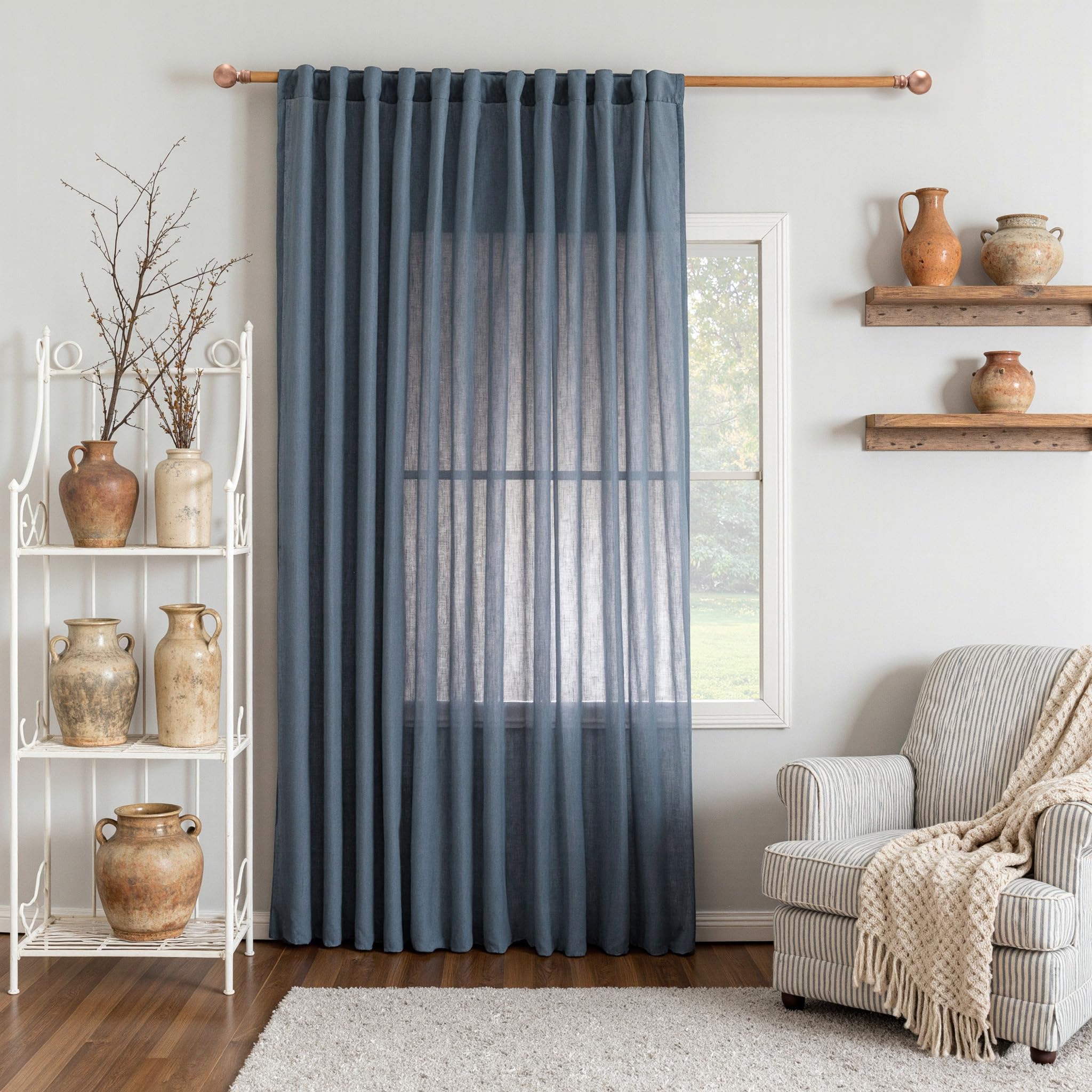 MYSKY HOME Country Curtains for Sliding Glass Door, Back Tab Semi Sheer Curtain Panels Extra Long Floor Length Drapes Linen Texture Soft Touch, 50x108 Inch, Linen, Set of 2