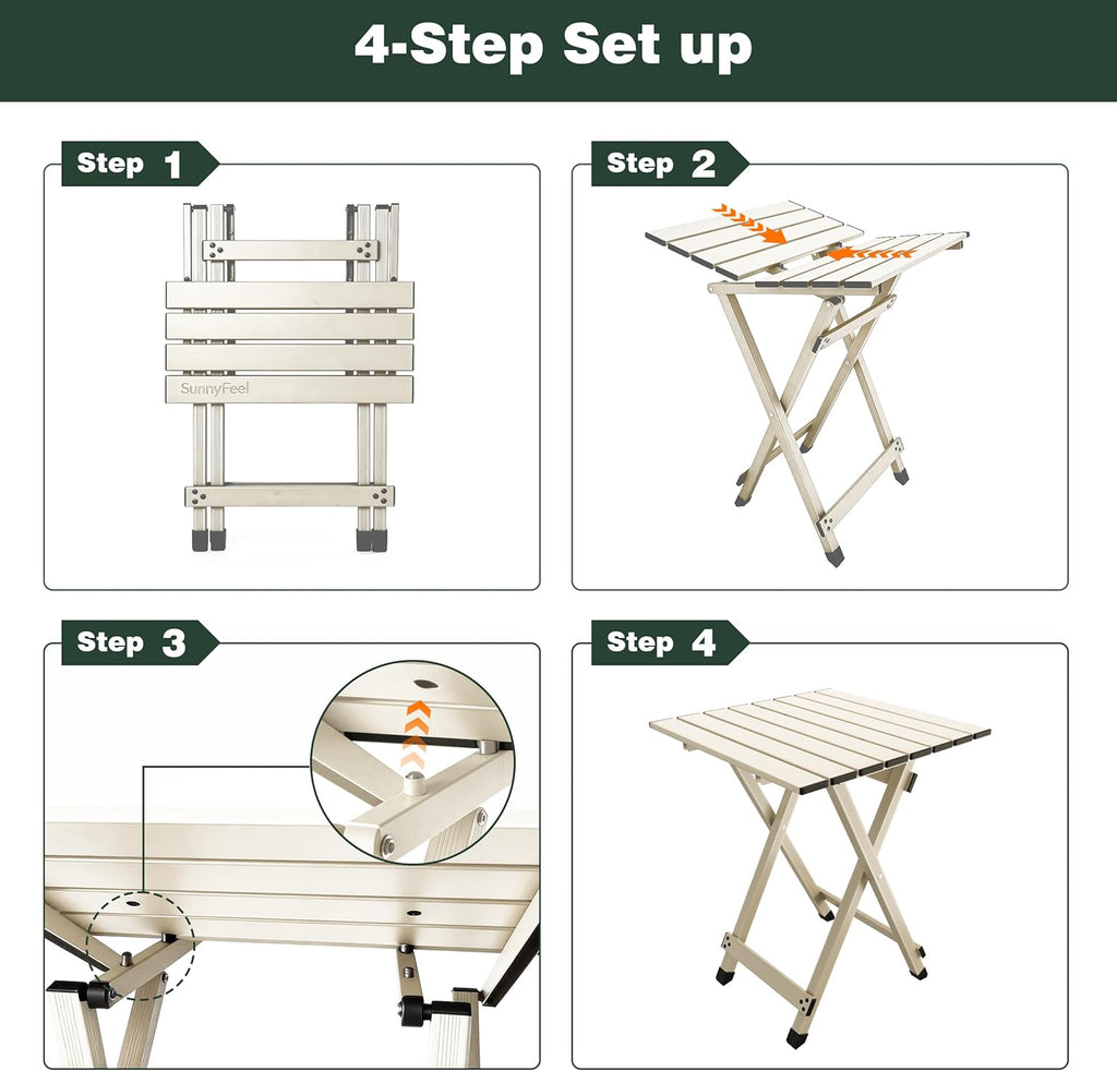 SUNNYFEEL Folding Camping Table - Lightweight Aluminum Portable Picnic Table, 18.5x18.5x24.5 Inch for Cooking, Beach, Hiking, Travel, Fishing, BBQ, Indoor Outdoor Small Foldable Camp Tables