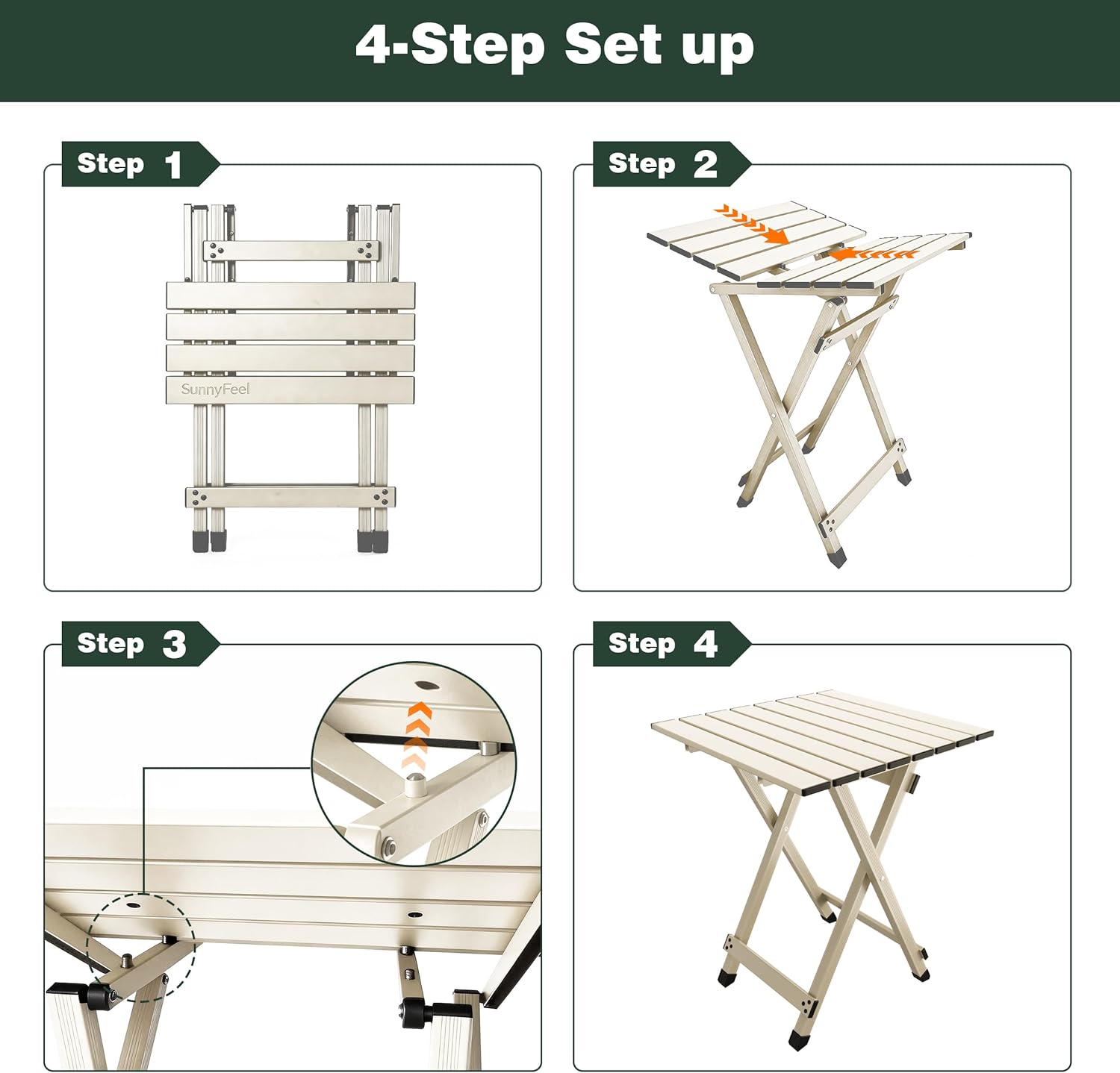 SUNNYFEEL Folding Camping Table - Lightweight Aluminum Portable Picnic Table, 18.5x18.5x24.5 Inch for Cooking, Beach, Hiking, Travel, Fishing, BBQ, Indoor Outdoor Small Foldable Camp Tables