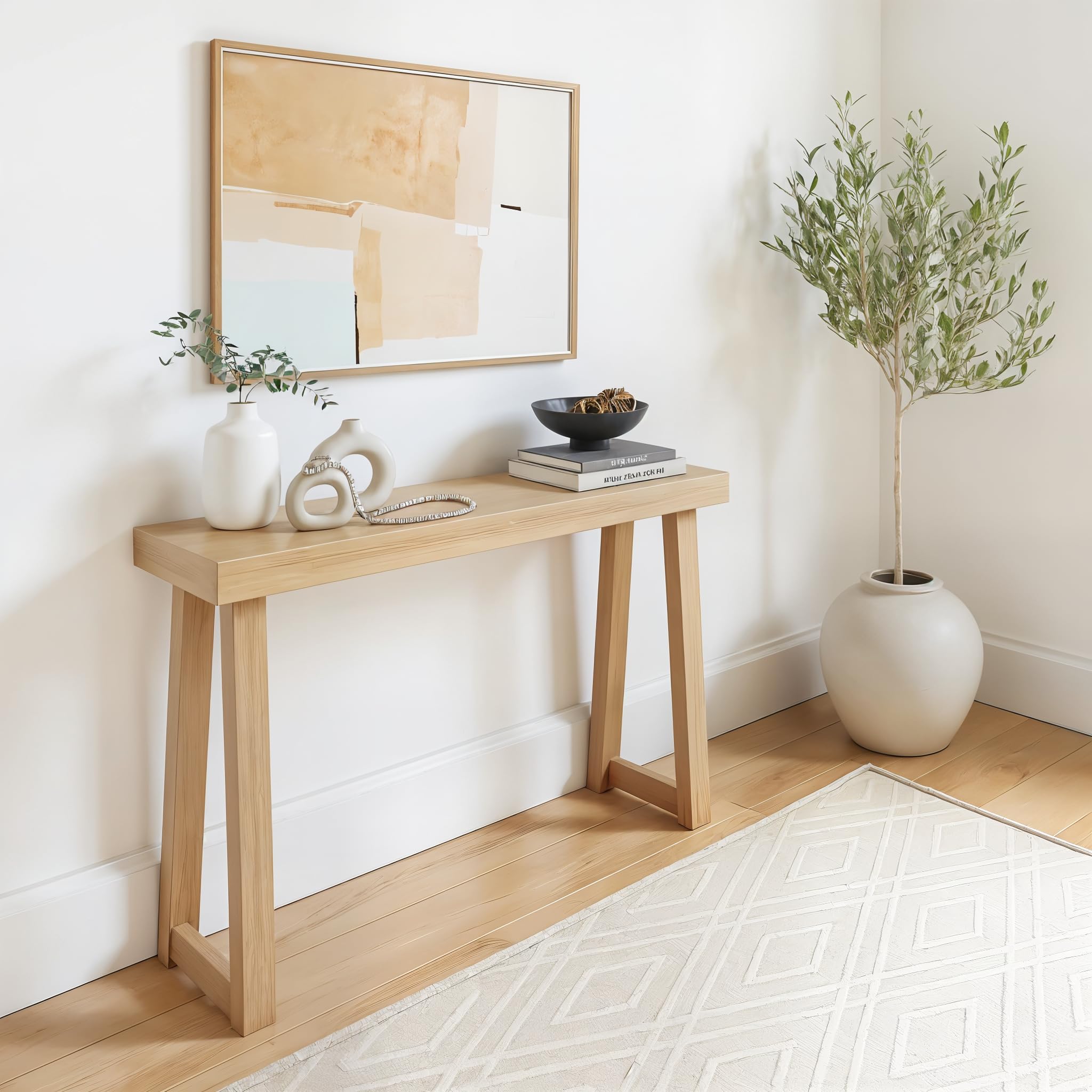 Plank+Beam Solid Wood Console Table, 46 Inch, Sofa Table, Narrow Entryway Table for Hallway, Behind The Couch, Living Room, Foyer, Easy Assembly, Black