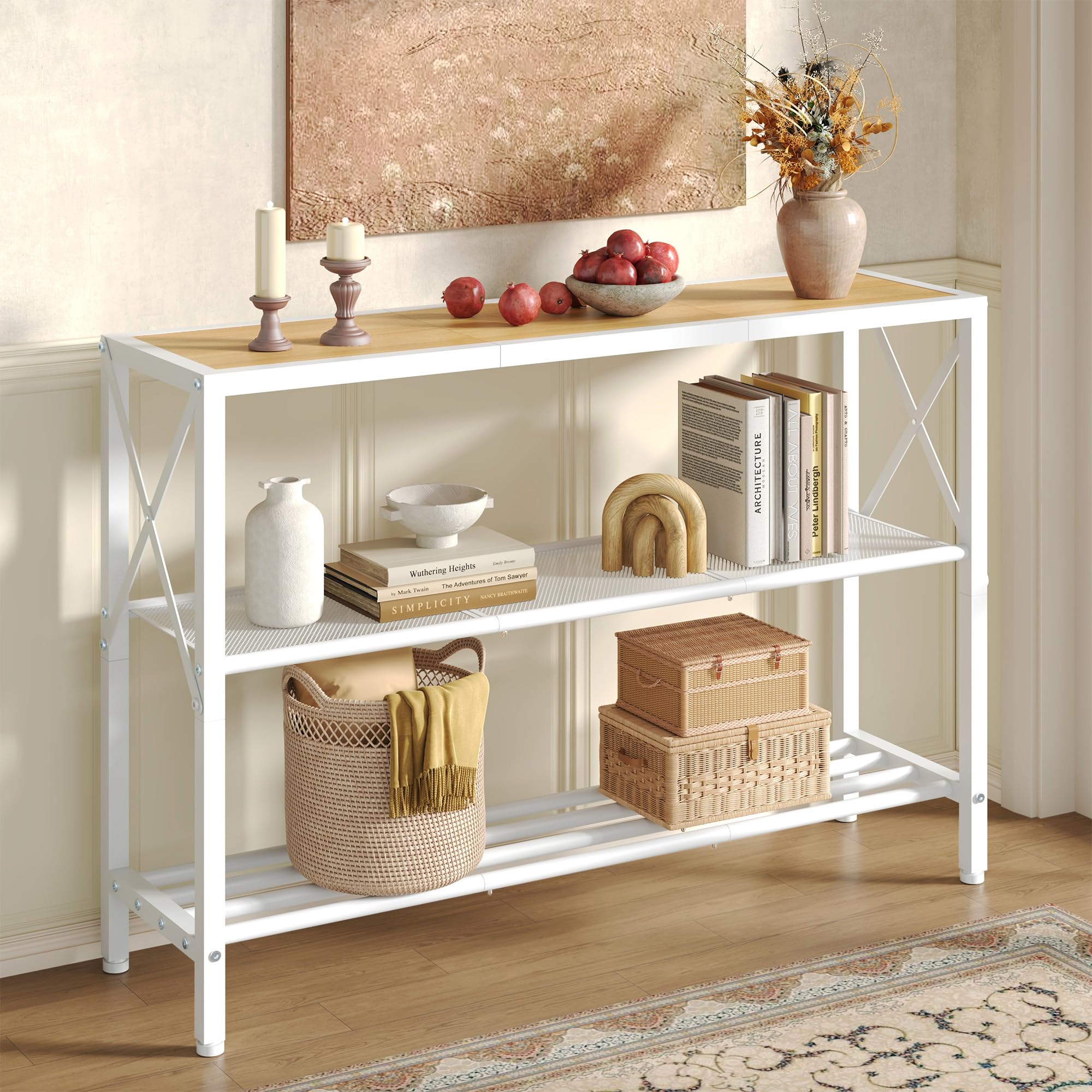 Hoctieon Industrial Console Table, 3 Tier Entryway Table, Hallway Table, Narrow Sofa Table with Shelves, Entrance Table for Entryway, Living Room, Foyer, Hallway, Office, Rustic Brown&Black