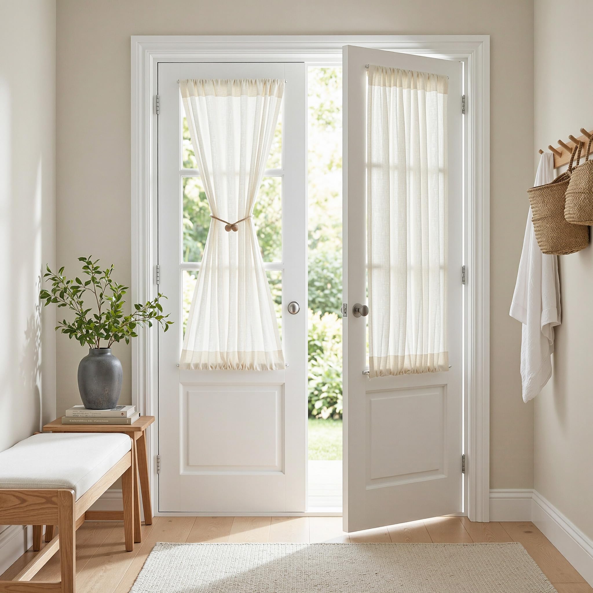 MYSKY HOME Country Curtains for Sliding Glass Door, Back Tab Semi Sheer Curtain Panels Extra Long Floor Length Drapes Linen Texture Soft Touch, 50x108 Inch, Linen, Set of 2