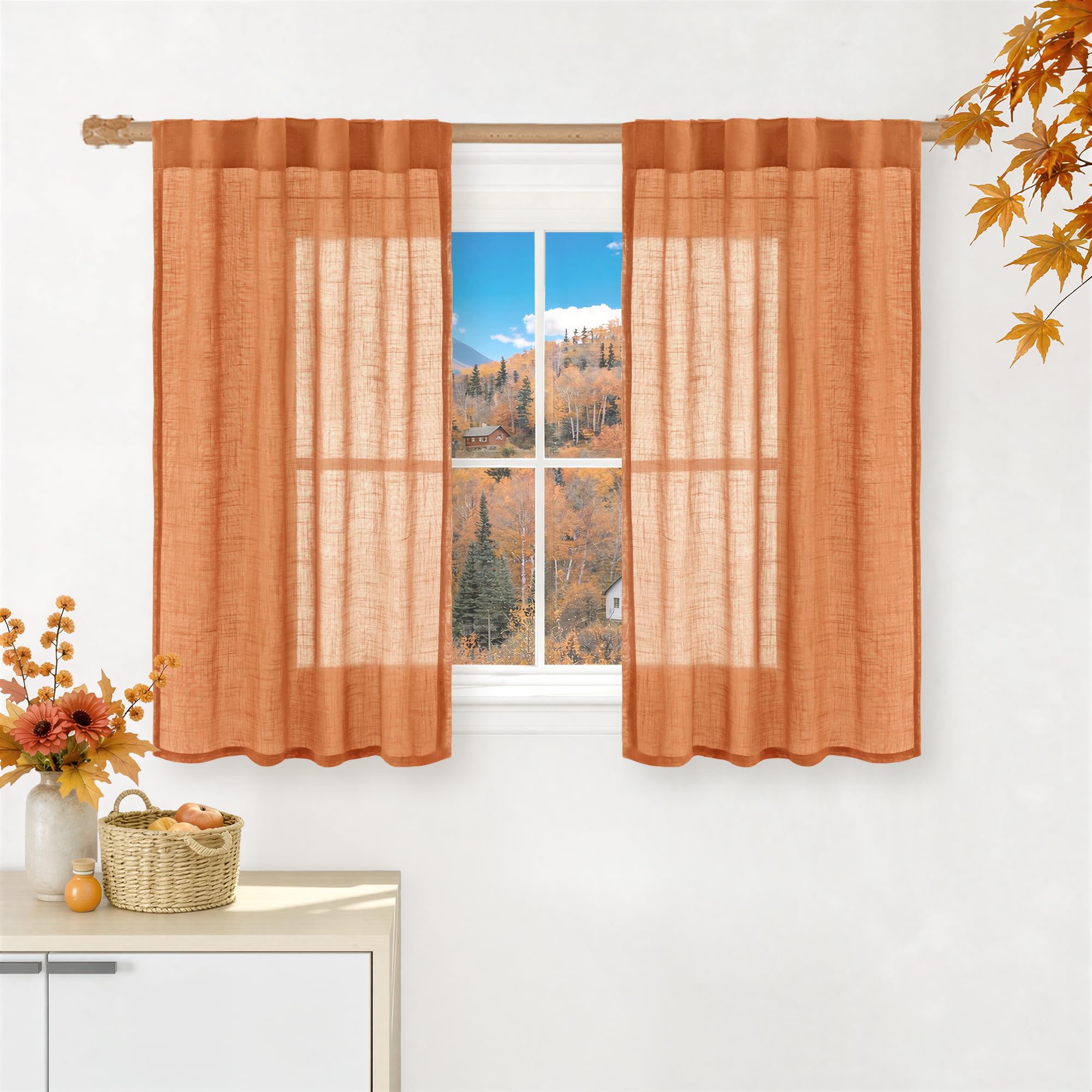 LAMIT Natural Linen Sheer Curtains 90 Inches Long 2 Panels, Long Light Filtering Window Treatments Back Tab and Rod Pocket Farmhouse Boho Panels for Living Room/Bedroom/Dining Room, 52 x 90 Inch