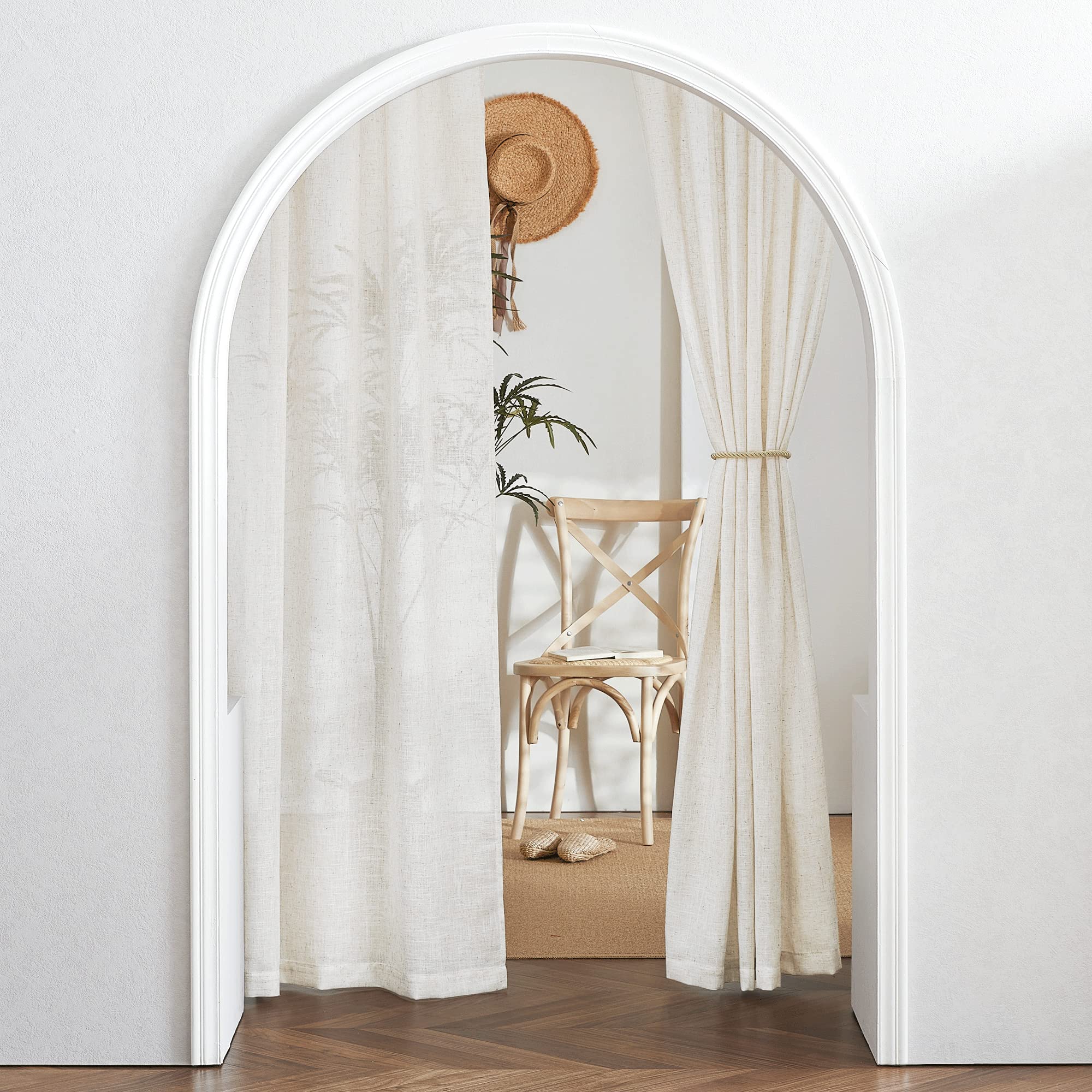 RYB HOME Semi Sheer Curtains 102 inches Long, Back Tab Light Filtration Half Privacy Window Curtains & Drapes for Bedroom Living Room, Linen, W 52 x L 102 inches, 2 Panels Set