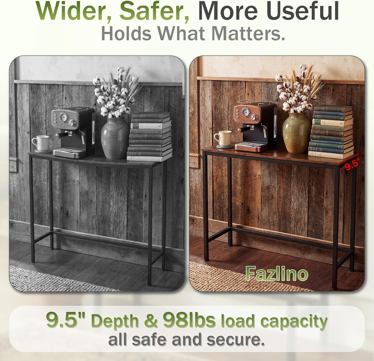 Sturdy Console Table with 98 lb Capacity, Stable Wobble-Free Design for Living Room and Entryway, Heavy Duty Metal Frame, Easy Assembly, 29.5 Inch Narrow Sofa Table, Rustic Brown