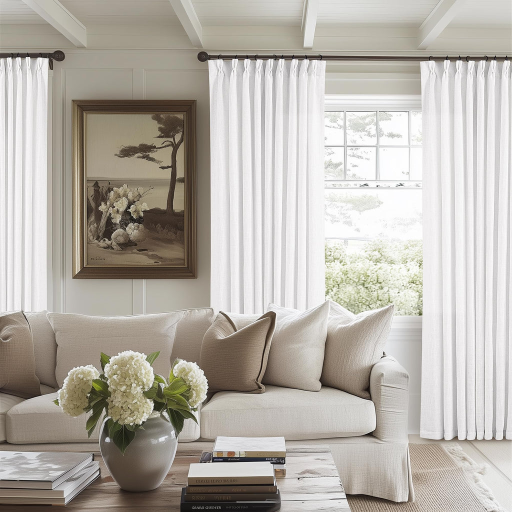 Natural Pinch Pleated Linen Curtains 84 Inch Length 2 Panels for Living Room Bedroom Textured Cream Ivory Birch Semi Sheer Boho Neutral Back Tab Pinch Pleat Hooks Rings Window Curtain 84 Inches Long