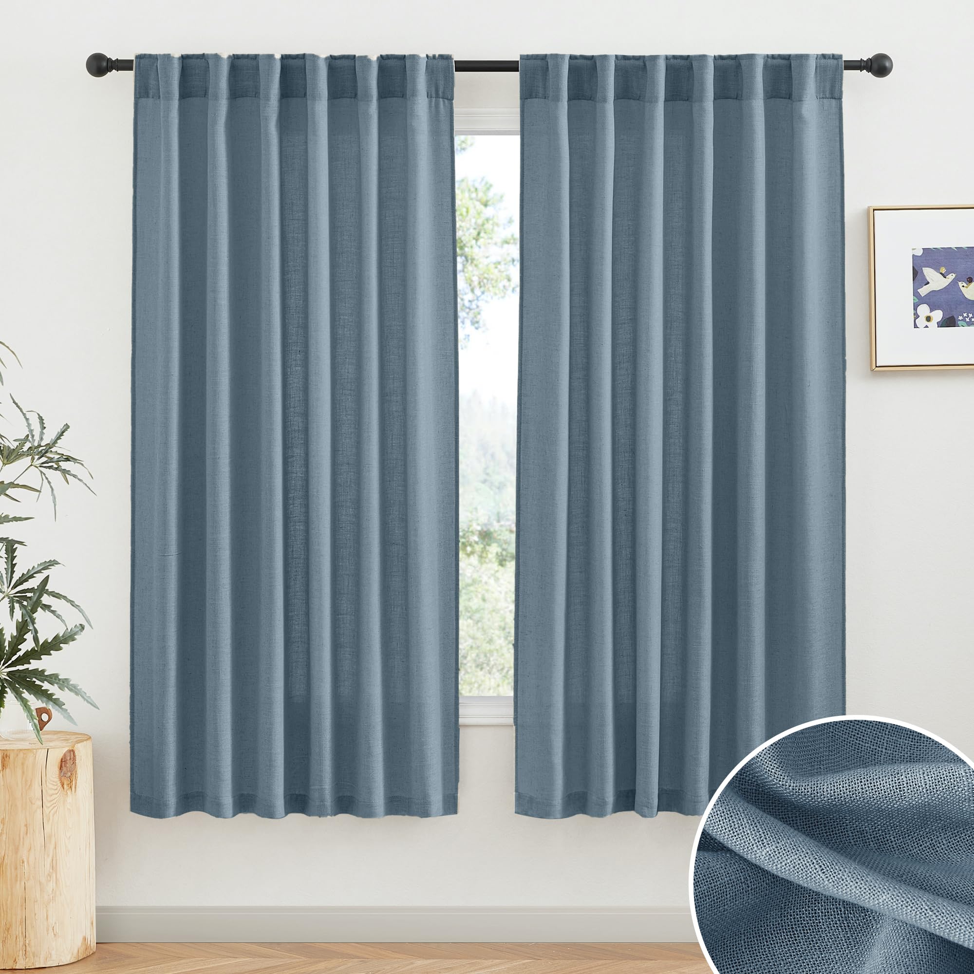 RYB HOME Semi Sheer Curtains 102 inches Long, Back Tab Light Filtration Half Privacy Window Curtains & Drapes for Bedroom Living Room, Linen, W 52 x L 102 inches, 2 Panels Set