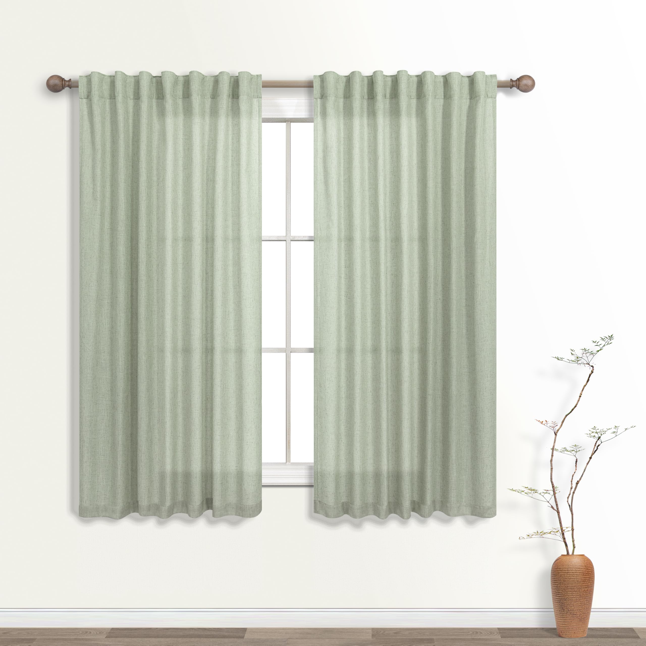 KOUFALL 92 Inch Curtains for Living Room 2 Panels Set,Light Filtering Farmhouse Boho Linen Semi Sheer Curtain Drapes 92 Inches Long for Bedroom,Cream Ivory