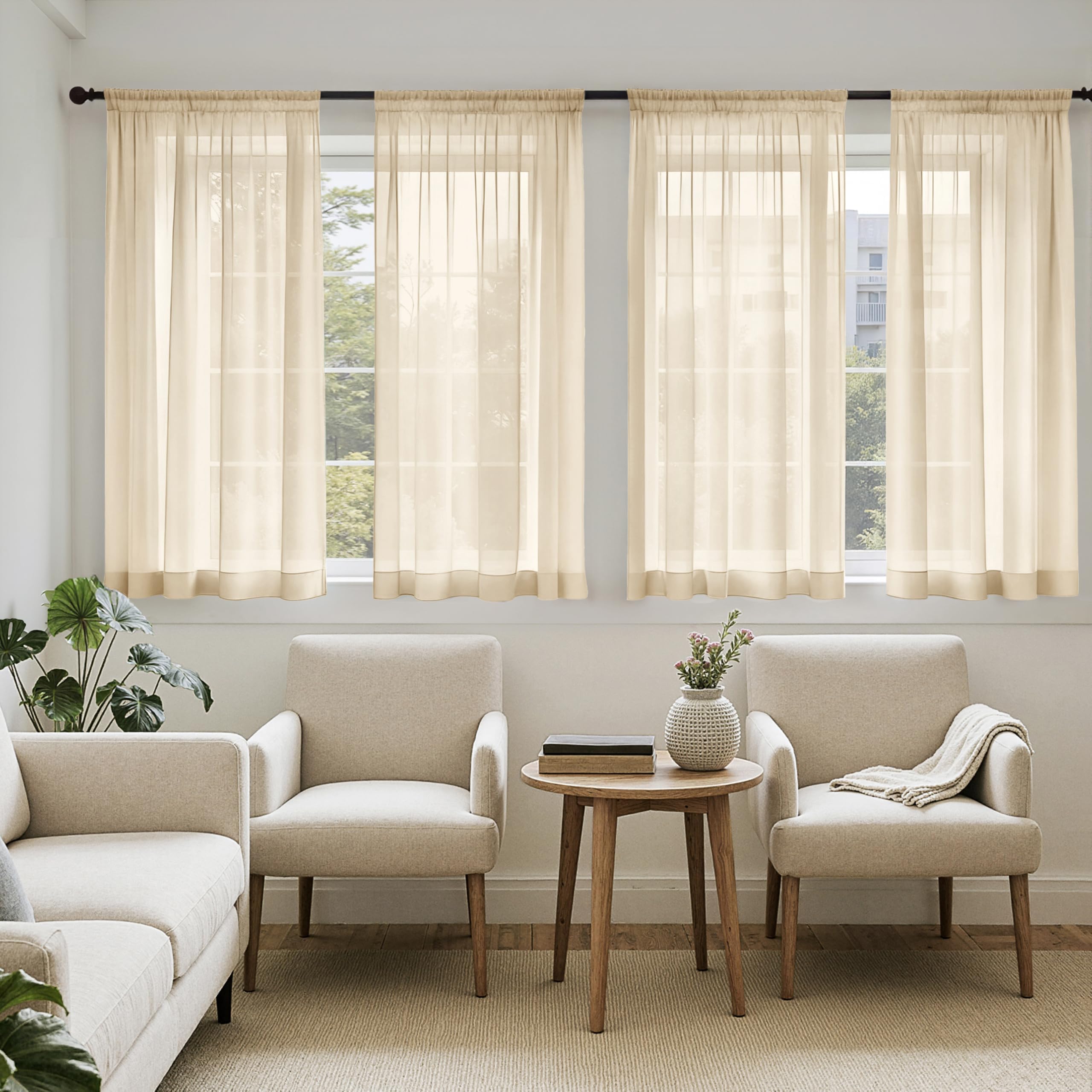 MIULEE White Sheer Curtains 105 Inches Long, 4 Panels Set, Light Filtering Voile Rod Pocket Drapes, Airy Soft Fabric Window Treatments for Living Room and Bedroom, 42 x 105 Inches