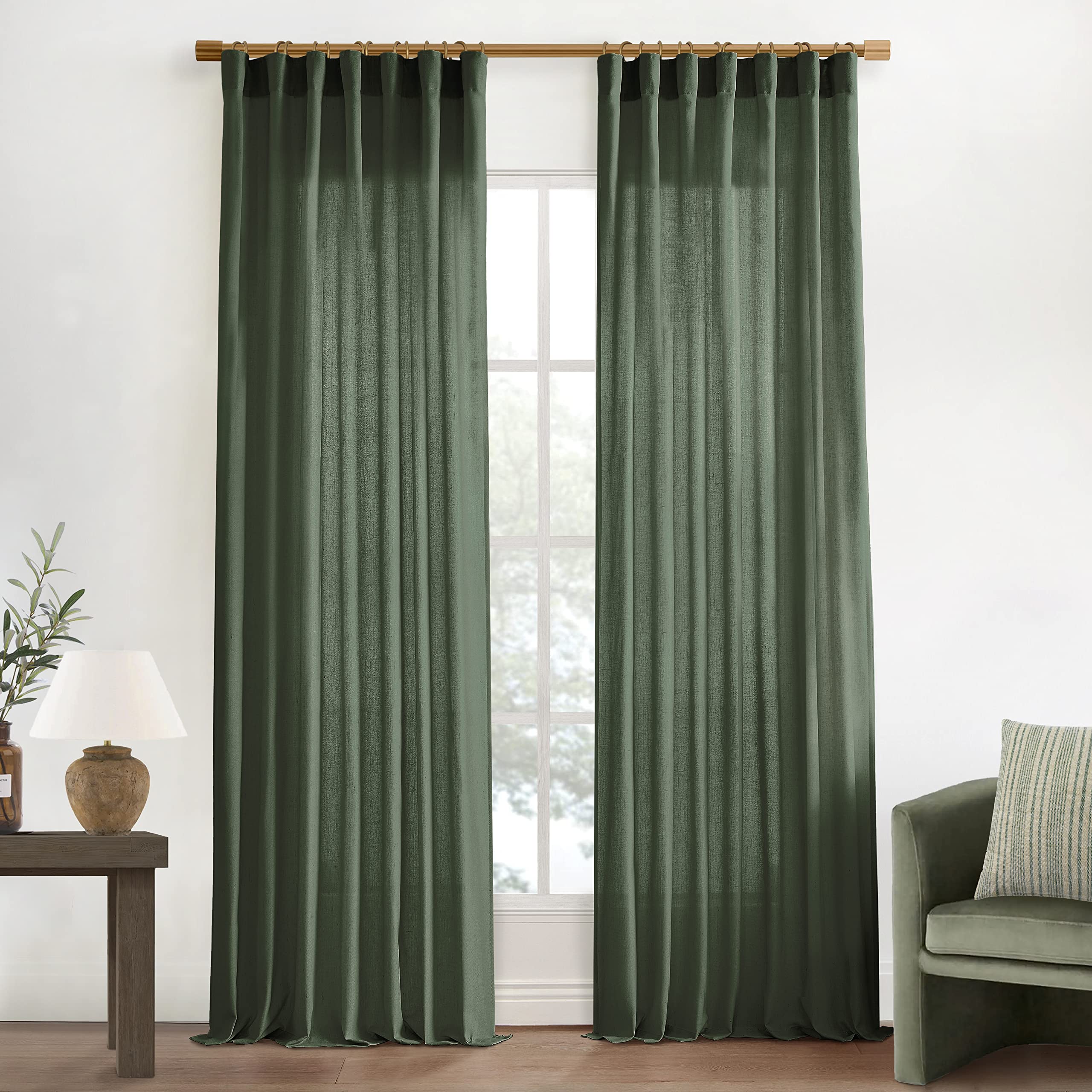 XTMYI 90 Inches Long Sheer Linen Curtains 2 Panels Set,Hook Tape Back Tab Semi Sheer Cotton Blend Fabric Modern Cottage Core Cottagecore Curtain Drapes for Living Room Bedroom,50x90 in Length