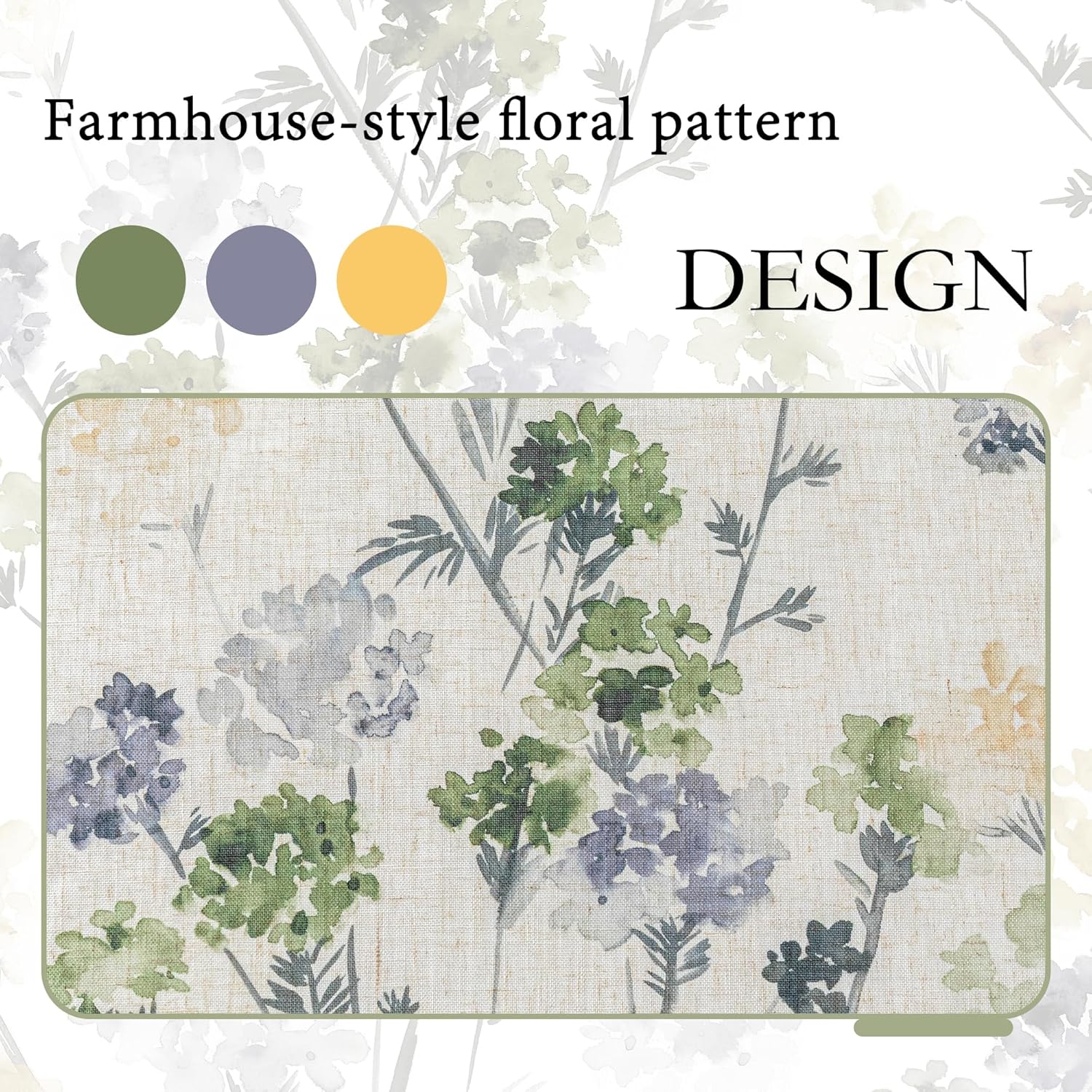 MYSKY HOME Sage Green Floral Linen Spring Curtains 84 inch Long 2 Panels Set Semi Sheer Light Filtering Farmhouse Flower Pattern Grommet Top for Living Room Bedroom, 52" W Each Panel