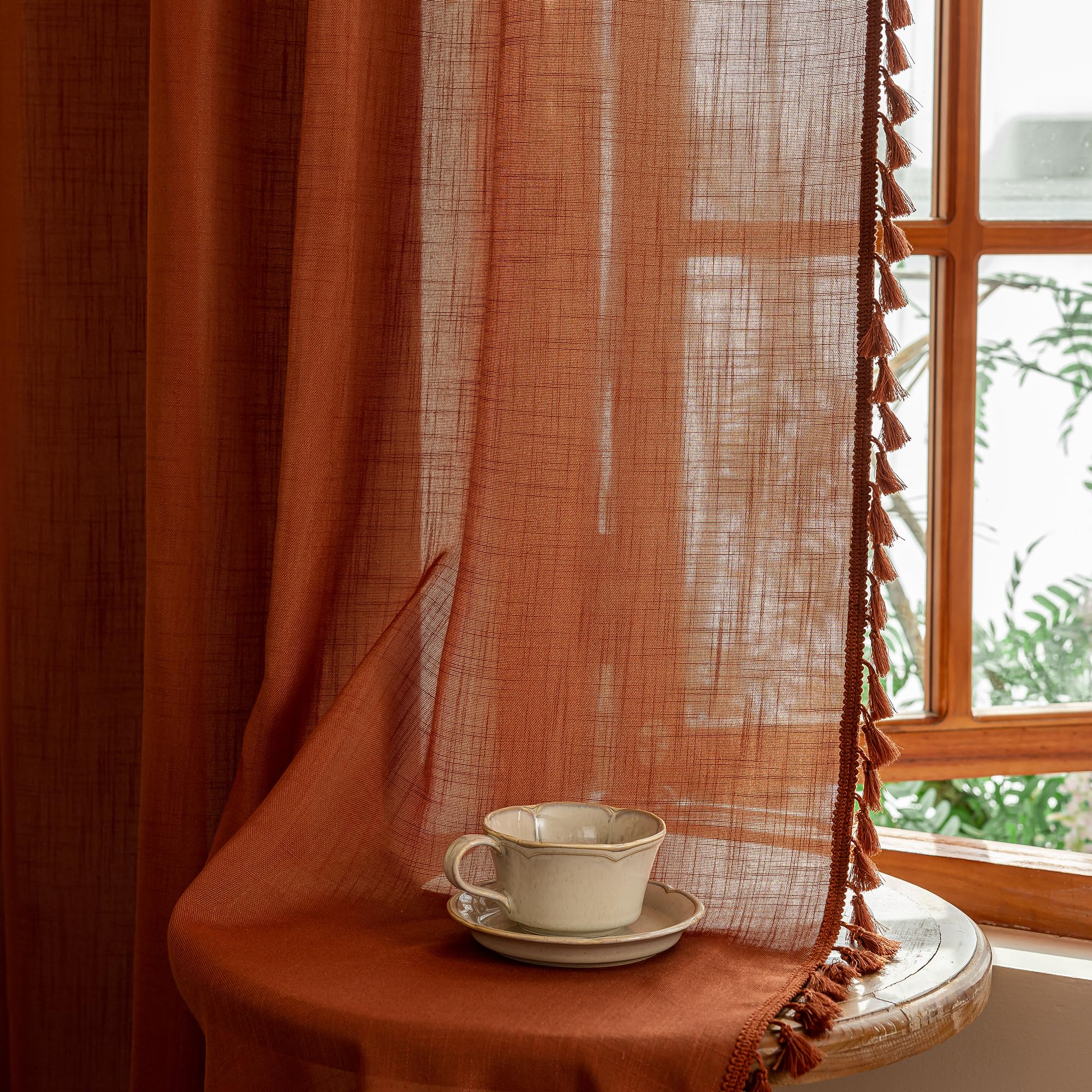 MYSKY HOME Country Curtains for Sliding Glass Door, Back Tab Semi Sheer Curtain Panels Extra Long Floor Length Drapes Linen Texture Soft Touch, 50x108 Inch, Linen, Set of 2