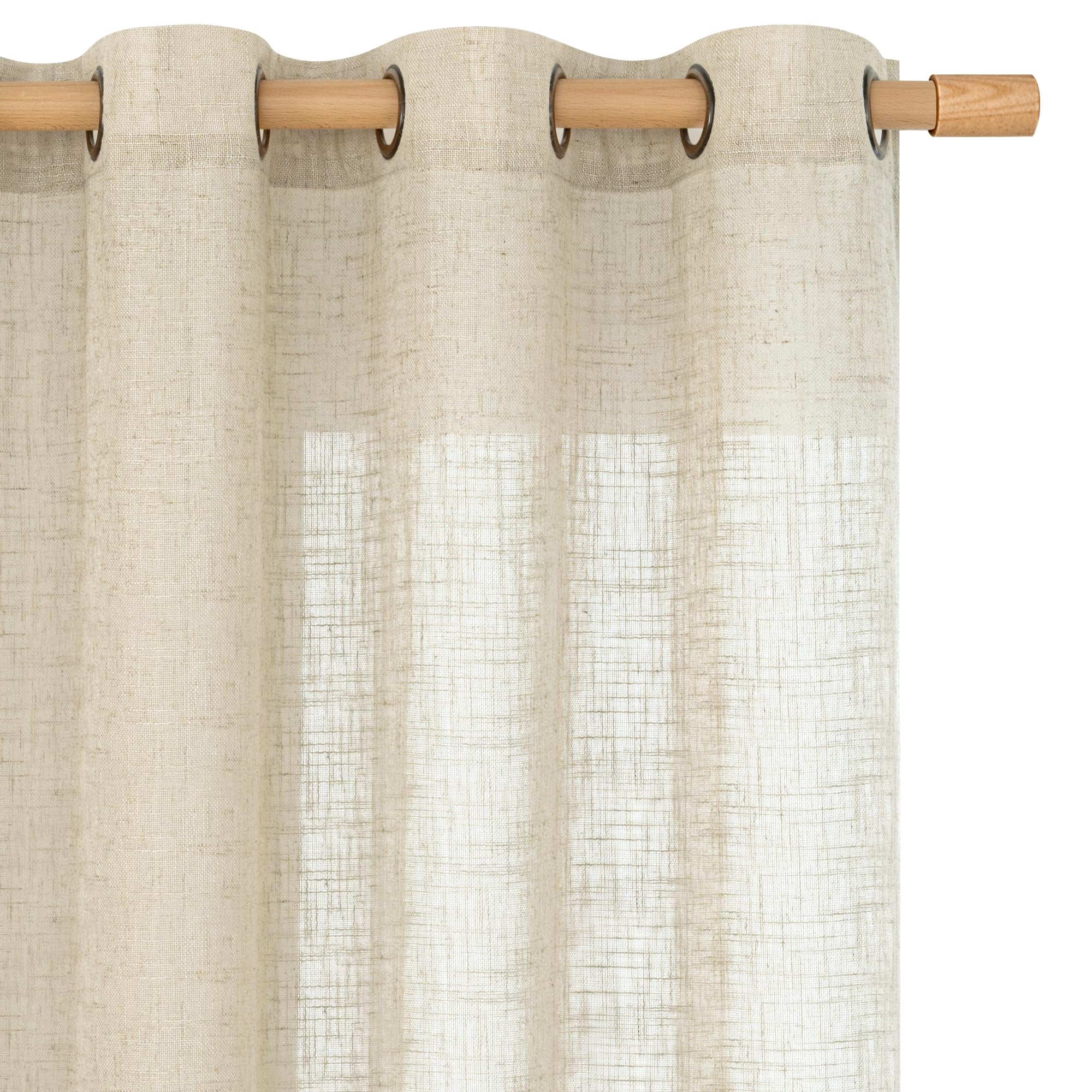 LAMIT Natural Cream Ivory Long Linen Curtains for Living Room, 108 inches Long Bronze Grommet Light Filtering Window Textured Neutral Sheer Drapes for Bedroom Farmhouse, 2 Panels, 52 x 108 Inch
