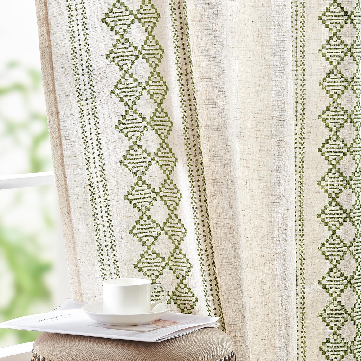 jinchan Weslie Beige Floral Sheer Curtains for Living Room 84 Inch Long Embroidered Voile Farmhouse Linen Curtains for Bedroom Ivory Flower Patterned Cottage Core Window Drapes 2 Panels Ivory on Beige