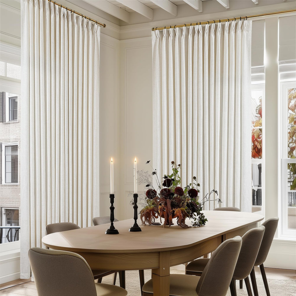 Natural Pinch Pleated Linen Curtains 84 Inch Length 2 Panels for Living Room Bedroom Textured Cream Ivory Birch Semi Sheer Boho Neutral Back Tab Pinch Pleat Hooks Rings Window Curtain 84 Inches Long