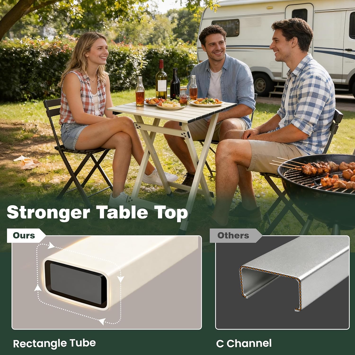 SUNNYFEEL Folding Camping Table - Lightweight Aluminum Portable Picnic Table, 18.5x18.5x24.5 Inch for Cooking, Beach, Hiking, Travel, Fishing, BBQ, Indoor Outdoor Small Foldable Camp Tables