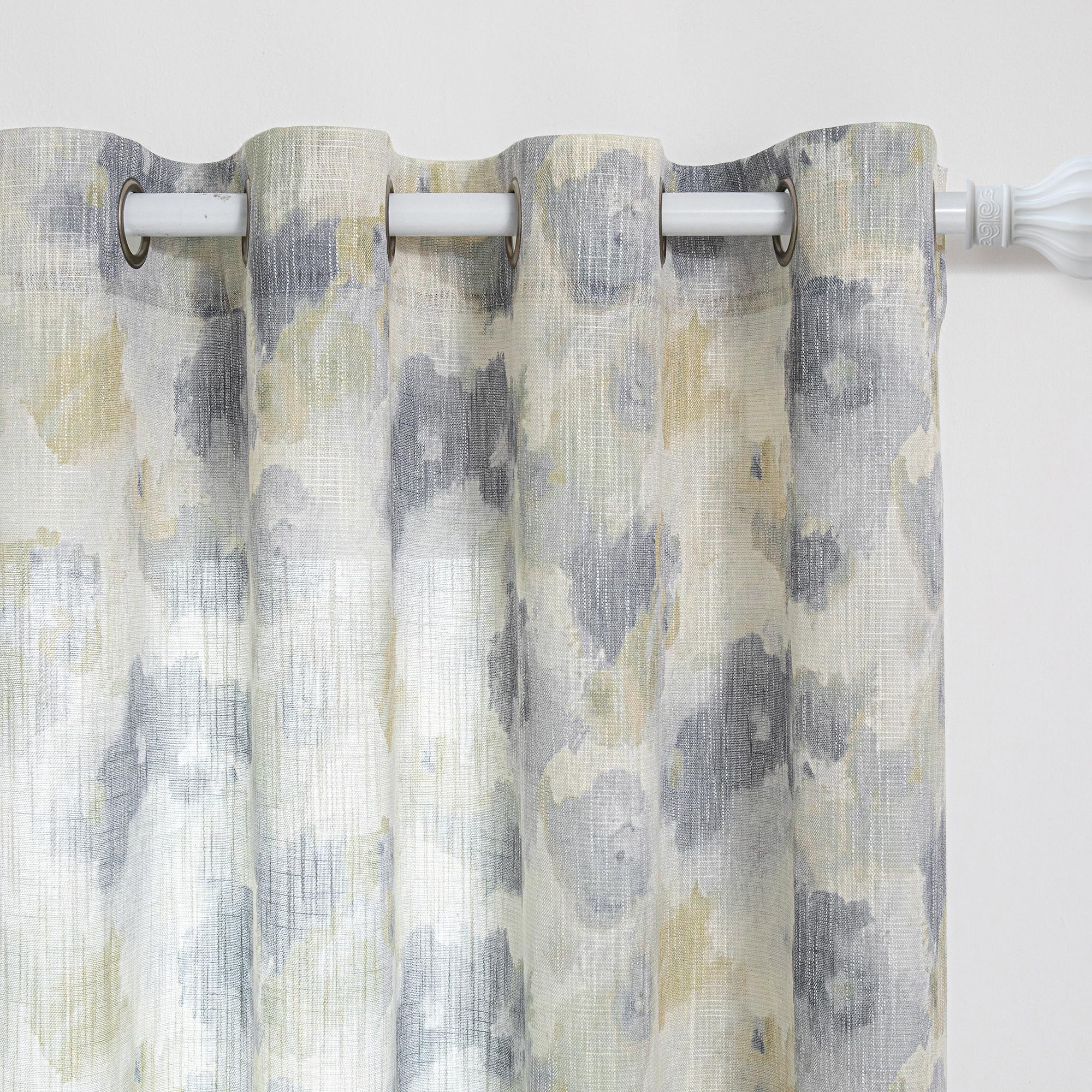 MYSKY HOME Sage Green Floral Linen Spring Curtains 84 inch Long 2 Panels Set Semi Sheer Light Filtering Farmhouse Flower Pattern Grommet Top for Living Room Bedroom, 52" W Each Panel
