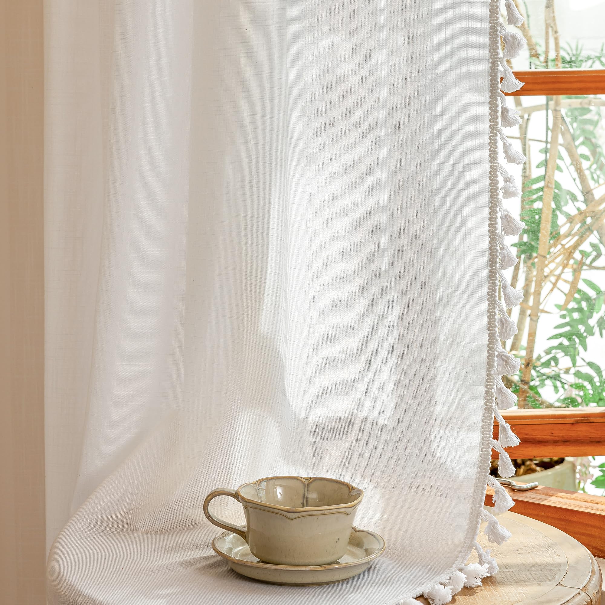 MYSKY HOME Country Curtains for Sliding Glass Door, Back Tab Semi Sheer Curtain Panels Extra Long Floor Length Drapes Linen Texture Soft Touch, 50x108 Inch, Linen, Set of 2