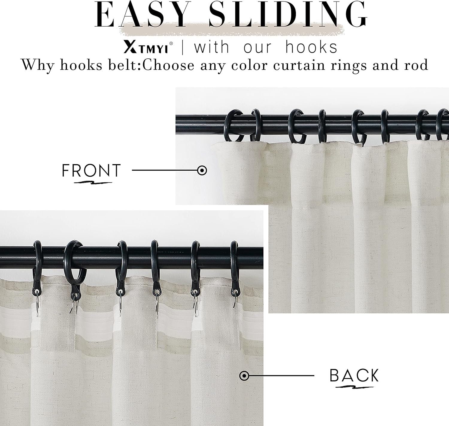 XTMYI 90 Inches Long Sheer Linen Curtains 2 Panels Set,Hook Tape Back Tab Semi Sheer Cotton Blend Fabric Modern Cottage Core Cottagecore Curtain Drapes for Living Room Bedroom,50x90 in Length