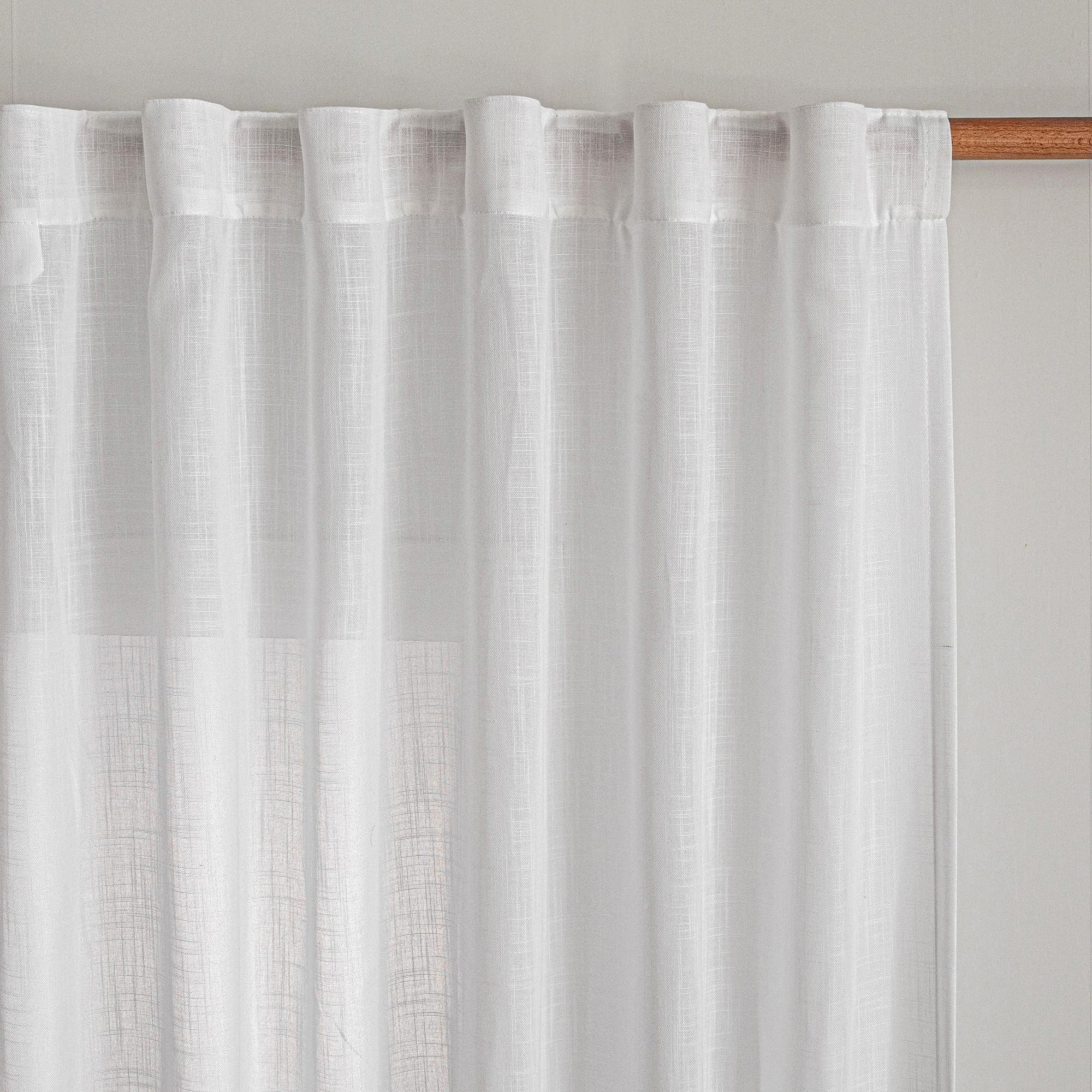 MYSKY HOME Country Curtains for Sliding Glass Door, Back Tab Semi Sheer Curtain Panels Extra Long Floor Length Drapes Linen Texture Soft Touch, 50x108 Inch, Linen, Set of 2
