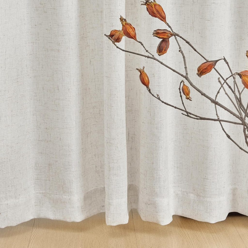 MYSKY HOME Country Curtains for Sliding Glass Door, Back Tab Semi Sheer Curtain Panels Extra Long Floor Length Drapes Linen Texture Soft Touch, 50x108 Inch, Linen, Set of 2