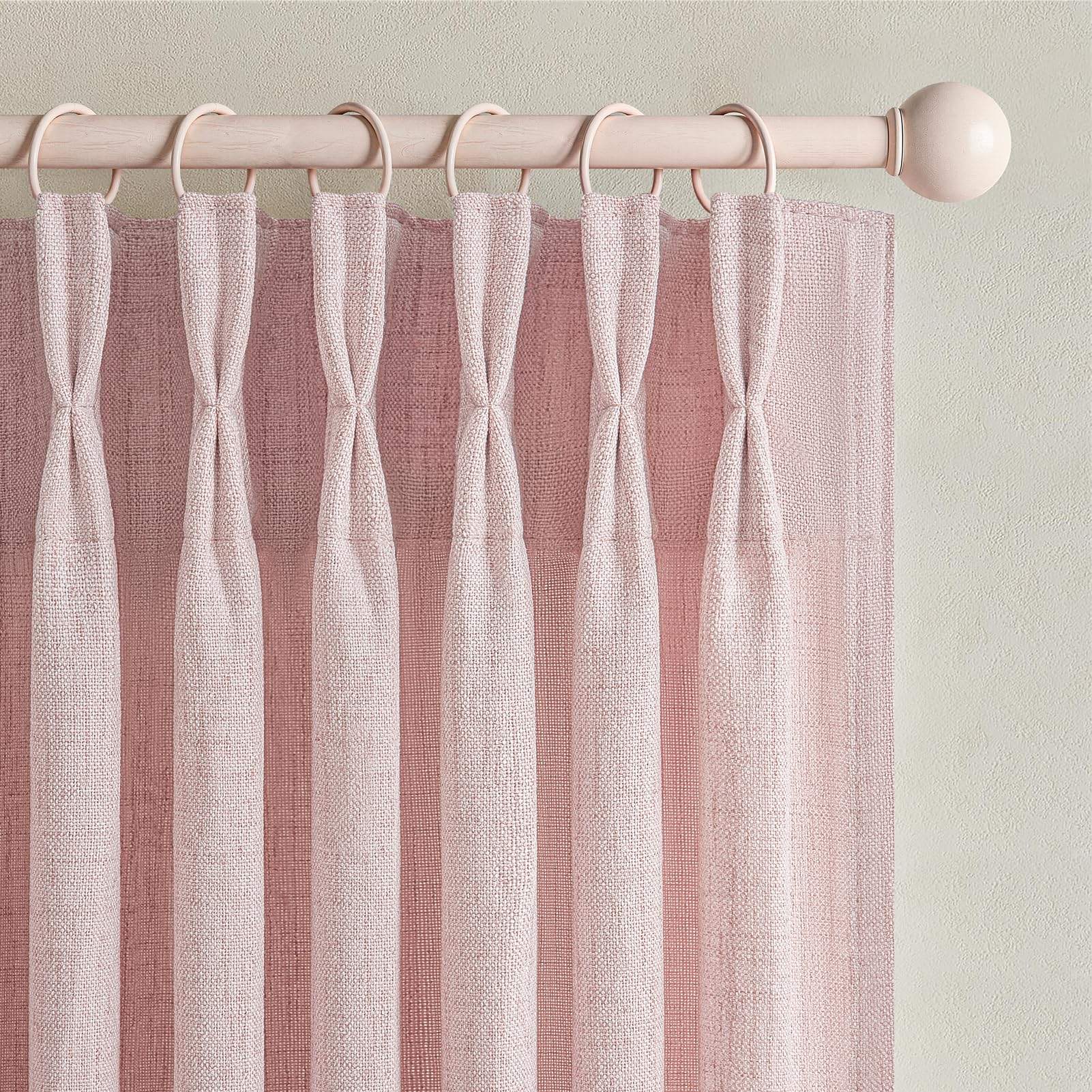 Pinch Pleated Linen Curtains 96 Inches Long for Living Room Bedroom, Light Filtering Boho Window Drape 96 inch 2 Panels Burgs with Hooks&Rings 8ft Cream Birch Sliding Glass Door Sheer Curtain Decor