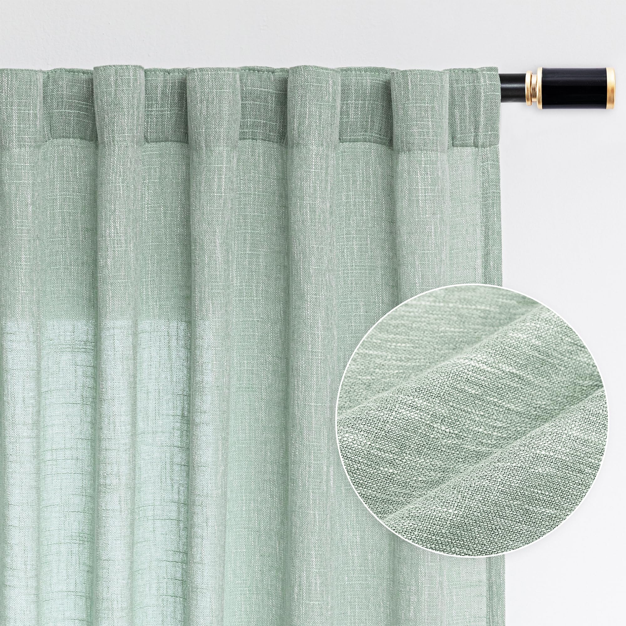 MYSKY HOME Country Curtains for Sliding Glass Door, Back Tab Semi Sheer Curtain Panels Extra Long Floor Length Drapes Linen Texture Soft Touch, 50x108 Inch, Linen, Set of 2