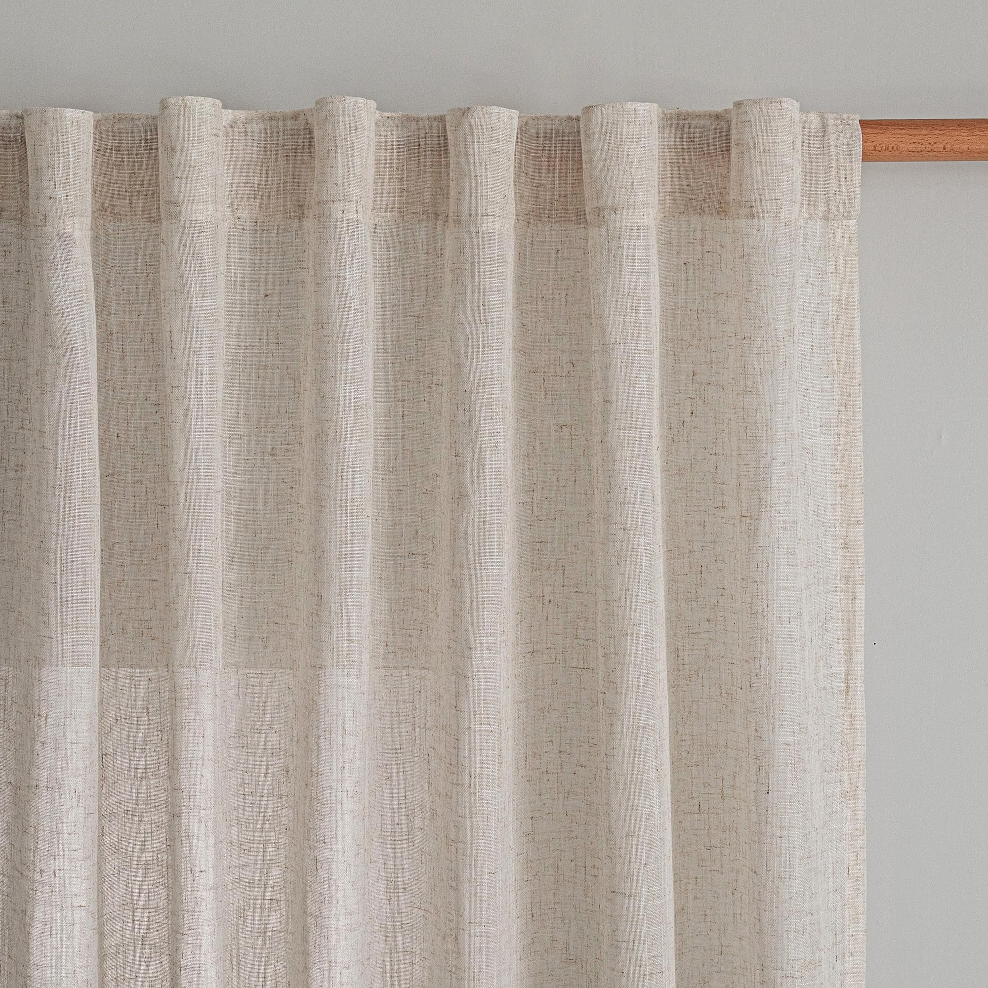 MYSKY HOME Country Curtains for Sliding Glass Door, Back Tab Semi Sheer Curtain Panels Extra Long Floor Length Drapes Linen Texture Soft Touch, 50x108 Inch, Linen, Set of 2
